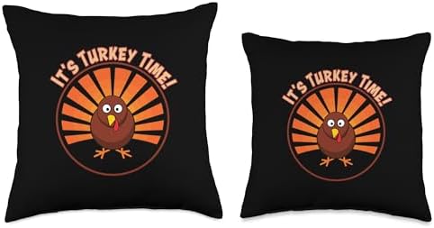 Retro Thanksgiving Funny Turkey Spread Tail It's Turkey Time Throw Pillow - Image 3