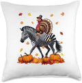 Turkey Riding Zebra Thanksgiving Fall Leaves Pumpkins Throw Pillow by Unknown