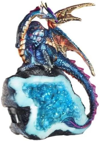 ICE Armor 5.5" H Colorful Dragon Guarding Blue Faux Crystal Cave Statue Fantasy Decoration Figurine
