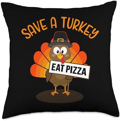 Vegan vegetarian thanksgiving store Vegan or Vegetarian Thanksgiving Save a Turkey eat Pizza Throw Pillow, 18x18, Multicolor by Unknown