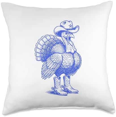 Funny Vintage Turkey Cowboy Western Thanksgiving Throw Pillow by Unknown