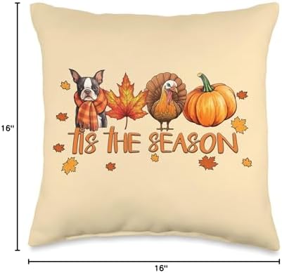 Tis The Season Boston Terrier Dog Fall Thanksgiving Throw Pillow - Image 4