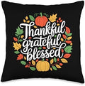 Thankful Grateful Blessed, Friendsgiving Thanksgiving Throw Pillow by HadleyDesigns