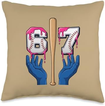 Thanksgiving Six Seven 67 Meme Baseball Turkey Day Funny Six Throw Pillow by Unknown