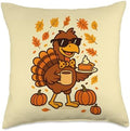 Funny Thanksgiving Turkey Cartoon Pumpkin Pie Throw Pillow by Unknown
