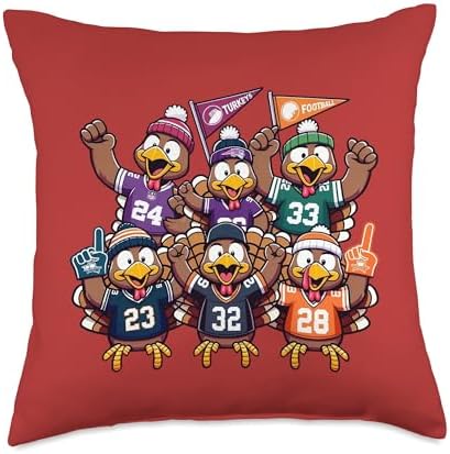 Turkey Cheer Thanksgiving Football - Funny Turkey Day Game Throw Pillow by Unknown