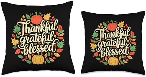 Thankful Grateful Blessed, Friendsgiving Thanksgiving Throw Pillow - Image 3