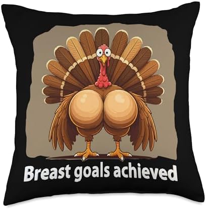 Twerky Turkey Breast Goals Achieved Boobs Funny Thanksgiving Throw Pillow by Unknown
