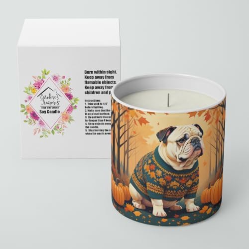 Caroline's Treasures DAC1030CDL White English Bulldog Fall Decorative Soy Candle Nature Soy Wax Essential Oil Home Decor Ideal for Bedroom Kitchen Bath Office Gift, 10 oz - Image 2