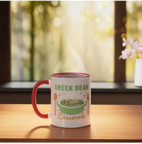 Green Bean Casserole Retro Thanksgiving Dinner Humor Ceramic Mug, Red/White - Image 3
