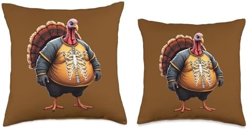 Fat Turkey Wearing Skinny Bones Costume Funny Thanksgiving Throw Pillow - Image 3