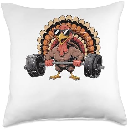 Thanksgiving Workout Turkey Barbell Lift Gym Men Women Throw Pillow by Unknown