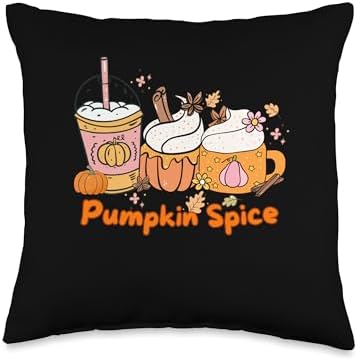 Pumpkin Spice Coffee Latte Funny Thanksgiving Cozy Autumn Throw Pillow by Unknown