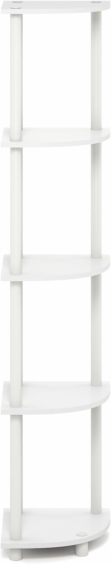 Furinno Turn-N-Tube Corner Shelf, 5-Tier Corner Bookshelf, Open Storage Shelves, for Organization and Storage, Living Room, Home Office, Garage, Bedroom, Plain White