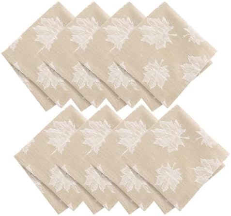 Falling Leaves Jacquard Napkins, Set of 8, Taupe - 17" W x 17" L by ElreneHomeFashions