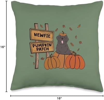 Black Newfie Pumpkin Patch Dog Lovers Thanksgiving Halloween Throw Pillow - Image 4