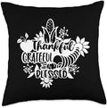 Thankful Grateful Blessed Thanksgiving Fall Autumn Throw Pillow by Unknown