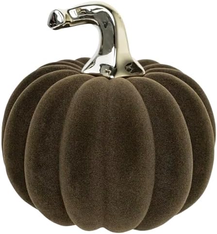 Boston International Ceramic Flocked Pumpkin Thanksgiving Halloween Decorations for Home, Medium, Hunter Green by BostonInternational