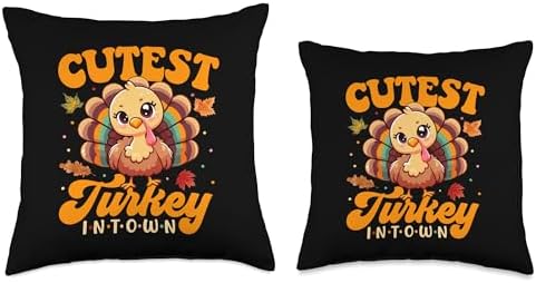 Cutest Turkey In Town Funny Thanksgiving Kids Toddler Boy Throw Pillow - Image 3