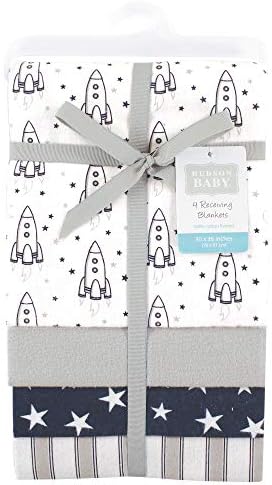 Hudson Baby Unisex Baby Cotton Flannel Receiving Blankets, Rocket Ship, One Size - Image 2