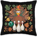 Bowling Turkey Thanksgiving Fun Autumn Bowlers Fall Leaves Throw Pillow by Unknown