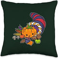 Cute Kawaii USA Patriotic Horn Thanksgiving Cornucopia Fruit Throw Pillow by Unknown