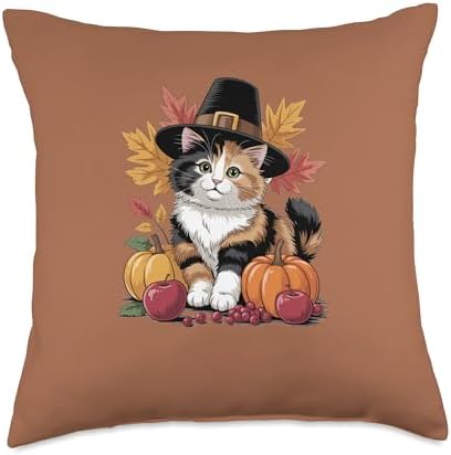 Cute Calico CAT Thanksgiving Throw Pillow by Unknown