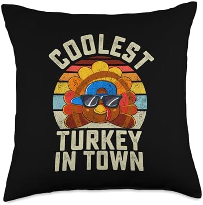 Thanksgiving Boy Girls Toddler Retro Coolest Turkey in Town Throw Pillow by Unknown