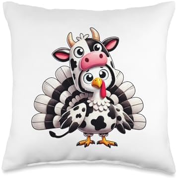Funny Turkey Dressed as Cow Thanksgiving Design Throw Pillow by Unknown
