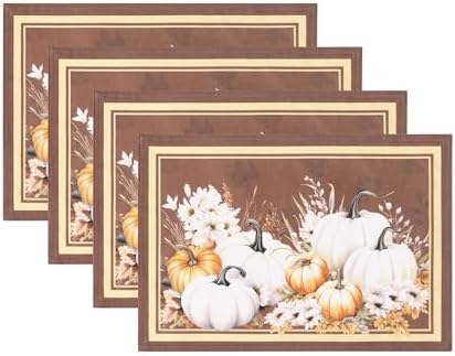 Elrene Home Fashions Wheatland Harvest Fall/Thanksgiving Cloth Dining Rectangle Placemats, 13"x19", Set of 4 by ElreneHomeFashions