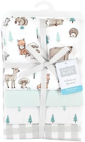 Hudson Baby Unisex Baby Cotton Flannel Receiving Blankets, Neutral Woodland Pals, One Size (Pack of 2) - Image 2