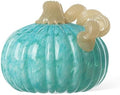 Glitzhome Fall Glass Pumpkin Decor Hand Blown Glass Pumpkin Table Top Home Decor for Fall Harvest & Thanksgiving Decorating, 5" H, Turquoise