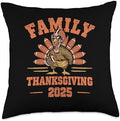 Happy Thanksgiving 2025 Funny Football Turkey Family Dinner Throw Pillow by Unknown