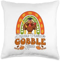 Daycare Provider Gobble Squad Thanksgiving Turkey Rainbow Throw Pillow by Unknown