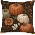 Vintage Autumn Flower Fall Pumpkin Thanksgiving Fall Themed Throw Pillow by Unknown