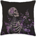 Gothic Skeleton Purple Flower Goth Grunge Halloween Skull Throw Pillow
