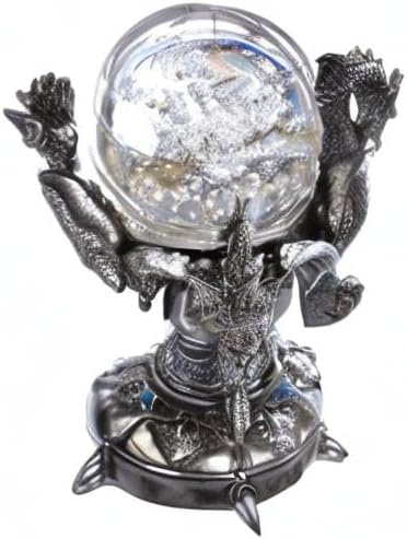 Design Toscano Dragons of Corfu Castle Gothic Decor Statue Globe Figurine, 5 Inch, Polyresin and Glass, Silver Chrome
