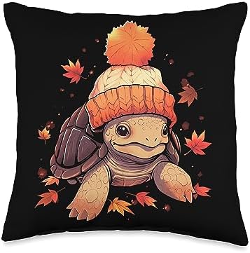 Fall Vibes Turtle Autumn Season Turtle Autumn Leaves Fall Season Thanksgiving Throw Pillow, 16x16, Multicolor by Unknown