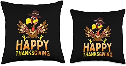 Happy Thanksgiving for Boys Girls Kids Pilgrim Turkey Throw Pillow - Image 3