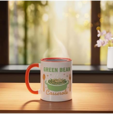 Green Bean Casserole Retro Thanksgiving Dinner Humor Ceramic Mug, Orange/White - Image 3