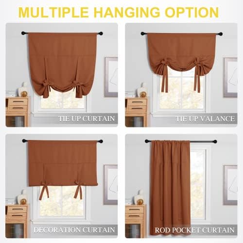 NICETOWN Thermal Insulated Short Shades Roman Curtains for Kitchen Tie Up Curtains for The Window Balloon Shades for Small Windows Decor, 52 x 45 Inch, Burnt Orange, 1 Panel - Image 2
