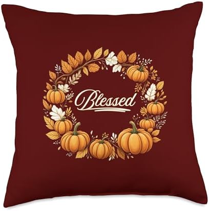 Blessed Thanksgiving Holiday Autumn Fall Throw Pillow by Unknown