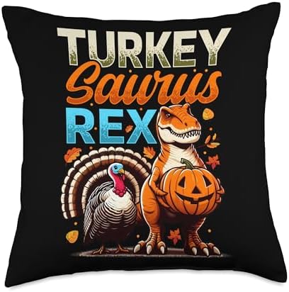 Turkeysaurus Rex, Thanksgiving Dinosaur & Turkey Dino Throw Pillow by Unknown