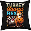 Turkeysaurus Rex, Thanksgiving Dinosaur & Turkey Dino Throw Pillow by Unknown