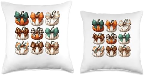 Coquette Bow Pumpkin Season Thanksgiving Autumn Fall Leaves Throw Pillow - Image 3