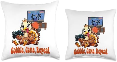 Gobble, Game, Repeat, Gamer Thanksgiving Turkey Throw Pillow - Image 3