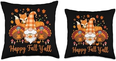 Happy Fall Y'all Turkey Gnome Pumpkin Autumn Thanksgiving Throw Pillow - Image 3