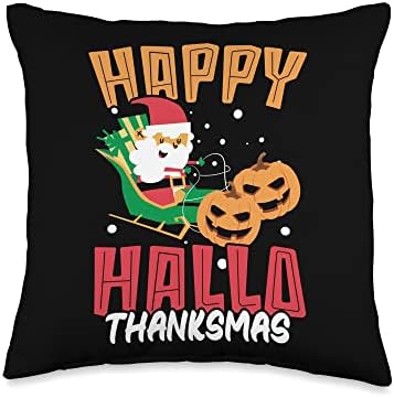 Happy Hallothanksmas Wine Halloween Thanksgiving Christmas Throw Pillow by Unknown