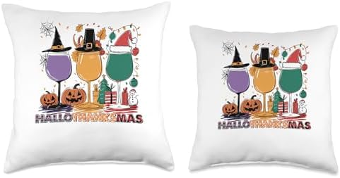 halloween thanksgiving christmas happy hallothanksmas glass Throw Pillow - Image 3