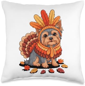 Thanksgiving Turkey Yorkshire Terrier Yorkie Terriers Throw Pillow by Unknown